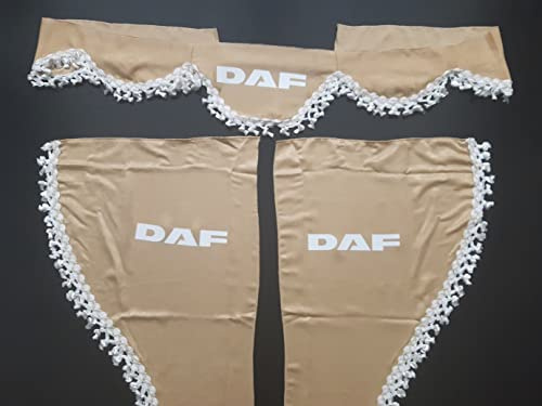 Set 3 Rideaux décoratifs en Peluche avec Pompons Blancs pour camions DAF (Beige)