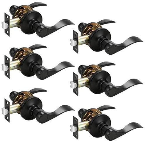 Probrico Door Handles Black 6 Packs Passsge Door Levers for Closet and Hallway Doors Wave Style Interior Door Handles Reversible for Left&Right Handed Door,Classic Door Knobs