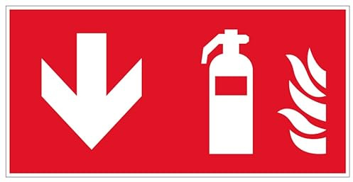 Aufkleber Richtungs-Hinweis „Feuerlöscher“ Brandschutz Symbol Folie nach ISO 7010 (F001) | 30x15cm Made in Germany, Größe: Unten | 30x15cm