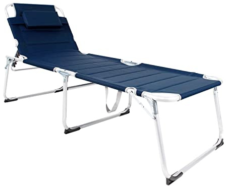 Mojawo XXL Gartenliege Sonnenliege Relaxliege Liege Aluminium mit Kissen gepolstert klappbar Dunkelblau L200xB70xH45/95cm