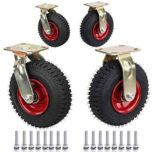 WORDFUN 8'' 10'' Schlauchlos Luftreifen Lenkrolle, 4er Set Industrierollen Schwerlast, Gummi Transportrollen Mit Edelstahlschrauben, Gewindedurchmesser: 10mm, Länge 50mm, 880-lb Tragkraft