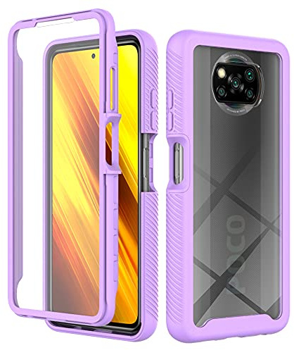 XINNI Funda para Xiaomi Poco X3 Pro/Poco X3 NFC Antichoques 360 Grados con Protector de Pantalla Integrado Robusto Doble Cara Bumper Transparente Case Completa Carcasa, Morado Claro