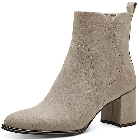 MARCO TOZZI Damen Stiefeletten mit Absatz Spitz mit Reißverschluss, Braun (Taupe), 41 EU