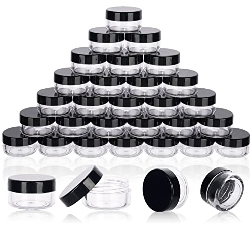 5 Gram Sample Containers with Lids, 50 Count 5ML Sample Jars, Empty Cosmetic Containers with Lids, Small Makeup Travel Containers for Glitter, Lotion, Cream, Beads, with Labels, Mini Spatulas