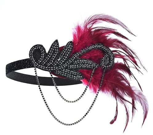 LJRPUPY 1920er Jahre Pailletten Showgirl Kopfschmuck Perle Pfau Feder Haarband Great Gatsby Zubehör für Frauen Mädchen
