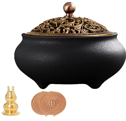 Coil Incense Burner， Ceramic Cone Incense Burner Holder Suitable for Incense/Cone/Coil/Stick, Sage, Mosquito Incense, and Charcoal. Incense Holder+Fireproof Cotton Inside.