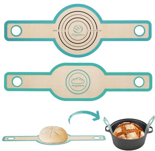 Silicone Bread Sling Oval and Round - Non-Stick & Easy Clean Reusable Baking Mat for Dutch Oven. with Long Handles Sourdough Tools Supplier Liner, 2 Aqua Sky Set. (BDBM-AS2M)