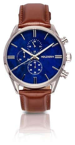 HOLZKERN Herrenuhr Chronograph Naturalist Marmor/Silberfarben 9010631007300 | präzises japanisches Quarzwerk mit Datumsanzeige, edle Armbanduhr für Männer