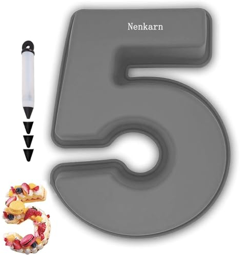 Nenkarn Stampo per torta in silicone a forma di numero 5, 25,4 cm 3D grande in silicone, stampi per torte per compleanni e anniversari, senza BPA, antiaderenti