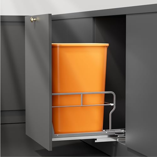 YJHome Cubo de basura extraíble para debajo del armario con kit de montaje en puerta, kit de cubo de basura extraíble con deslizadores de cierre suave para un solo cubo de basura, armario de cocina,