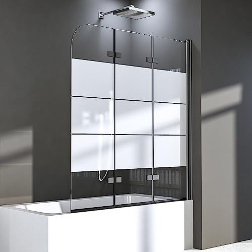 Duschwand für Badewanne 140x140cm Schwarz Badewannenaufsatz 3-teilig Gestreift Faltbar Duschabtrennung Badewanne aus 6mm Gehärtetem Glas mit Nanobeschichtung Faltwand Duschtrennwand