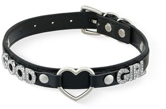 ADEMISHIA Schwarze Herz O-Ring Buchstaben Choker Halskette für Frauen, Punk handgefertigtes PU-Leder Leinenhalsband für Mädchen, verstellbarer Gothic-Schmuck