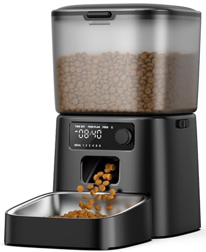oneisall Mangiatoia automatica per gatti da 3,5L, distributore di cibo per gatti con timer programmabile, 1-6 pasti al giorno, distributore di cibo, con ciotola in acciaio inox