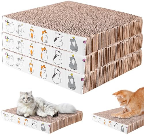 3 Stück Kratzbrett, 21 x 21 x 3.3cm Kratzbretter Katze aus Hochwertiger Wellkarton, Robuster Katzen Kratzbrett, Doppelseitige Kratzpappe für Katzen, Kratzbretter zur Krallenpflege