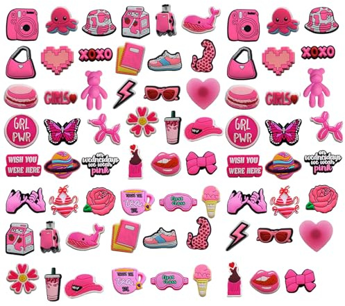 74 Stück Rosa Schuhanstecker Schuhs Anstecker, PVC Schuh Charms für Croc,Schuhanhänger für Clogs,Crocs ZubehöR für MäDchen, Jungen und Erwachsene