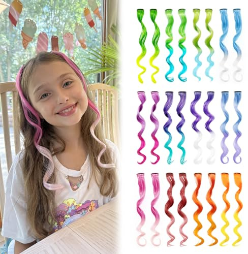Dreamlover Bunte Haarsträhnen zum Einklipsen für Kinder, 12 Farben