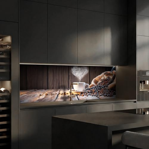 Dedeco Küchenrückwand Motiv: Kaffee V3, 3mm Aluminium Alu-Platten als Spritzschutz Fliesenspiegel zum Aufkleben Wandschutz wasserfest, UV-Lack matt, alle Untergründe, 220 x 60 cm