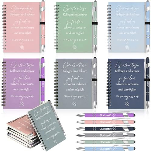 Sinmoe 6 Sets Dankeschön Geschenke für Kollegen 6 Spirale Notizblock, 6 Kugelschreiber mit Touchpen Abschiedsgeschenk für Kollegen Motivierendes Geschenkset für Weihnachten(Großartige)