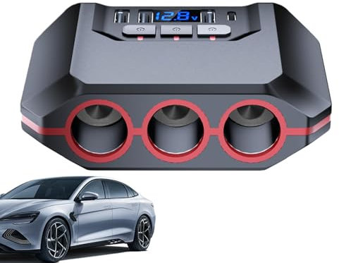 cargador del teléfono celular del coche, cargador del USB C para el coche,Adaptador USB para coche de 3 enchufes - Puerto de carga para automóvil de 120 W, adaptador de cargador de teléfono con pantal