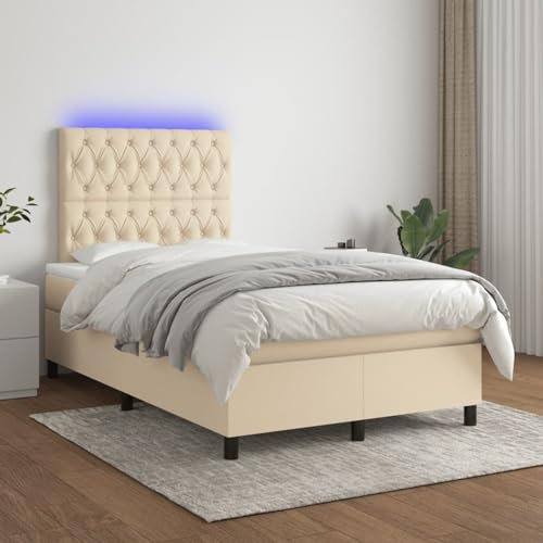 qohoio Boxspringbett mit Matratze & LED Bett Mit Bettkasten Bett Boxspringbett Betten Boxspringbett Mit Matratze Creme 120x200 cm Stoff - 3135106