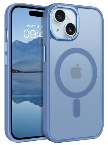 GaoBao Cover Magnetica per iPhone 15, [Compatibile con MagSafe] Custodia Traslucida Opaca Protettiva Sottile Antiurto Retro Resistente Anti-Scivolo Case per iPhone 15 6,1, Blu
