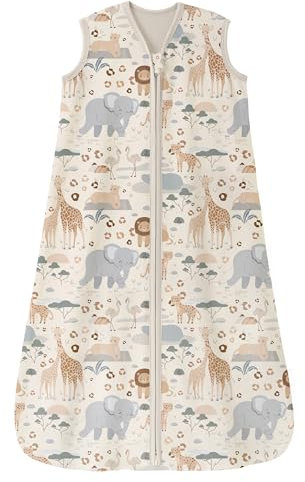 Unnivoll Schlafsack Baby Sommer 0.5 Tog 100% Baumwolle Sommerschlafsack Babyschlafsack 0-6 monate 67 cm für Jungen Mädchen Neugeborene Aprikose Elefant