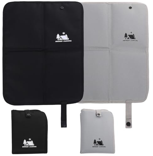 fluorehoso Sitzkissen Outdoor Faltbar, 2 Stück Sitzunterlage Outdoor Sitzmatte Thermo Unterwegs Wasserdicht Isoliertes zum Mitnehmen Kinder und Erwachsene, Wander Stadion Garten Camping (schwarz+grau)