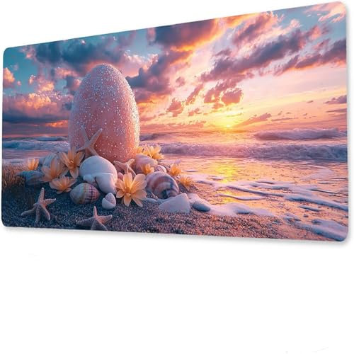 Plage Mouse Pad Mat, Tapis de Souris Gaming XXL 1600x800x4mm, sous-Main Bureau Gamer, Tapis Table Joueur sans Couture Extra Large, Base antidérapante, Clavier Preuve de l'eauŒuf O-4