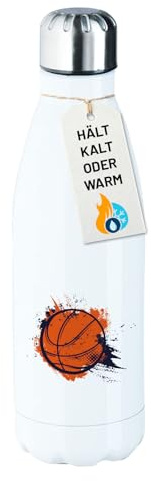 Huuraa Glitzer Trinkflasche Basketball bunt Geschenk | 500ml White Edelstahl Wasserflasche Trinkflasche Weiß Geschenkidee Glitzer Thermosflasche Isolierflasche Schraubverschluss