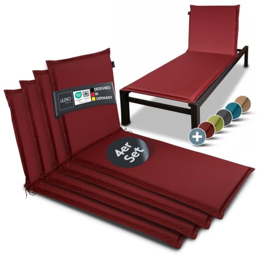 LILENO HOME Sonnenliege Auflage als [4er Set - Rollliege] in Rot | Gartenliegen Auflage perfekt für Strandliege - Polster Auflage für Gartenliege (188x60x5cm) MIA