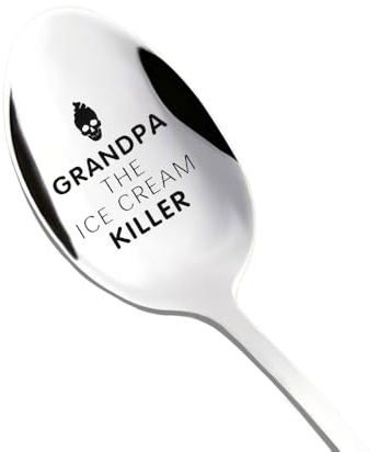 Grandpa Fathers Day Birthday Gifts from Granddaughter Grandson, Grandad Retirement Gifts for Grandfather Papa Funny Grandpa the Ice Cream Killer Engraved Spoon Gift for Grandad Papa Ice Cream Lover