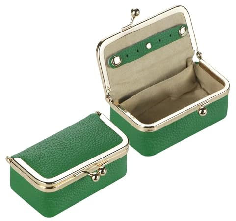 Royal Bagger Joyero de cuero genuino, mini estuche para anillos, collares y pendientes, monedero con cierre de beso para mujer 3203 (Lago Verde)