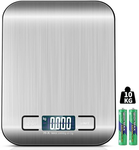 Küchenwaage Digitale mit LCD-Display und Tara-Funktion, Präzise 1g Messung zum Backen und Kochen, Silber