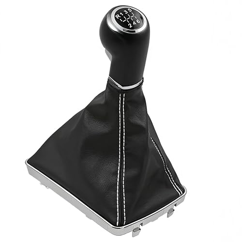 Fouedy Schalthebelknauf mit Leder staubdichter Abdeckung, manuell, 5 6 Gänge, passend für Opel Astra III H 1.6 2004–2010 (6-Gang-Weiß)