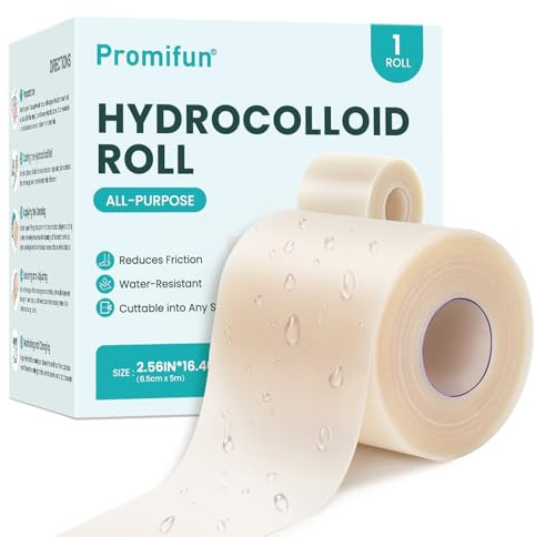 Hydrokolloid Pflaster – Promifun Hydrokolloid-Rollen (6 cm x 500 cm) – Zuschneidbar & selbstklebend für Blasen, Wunden, Akne – Hochabsorbierende Fersenpflaster für Haushalt und Reise