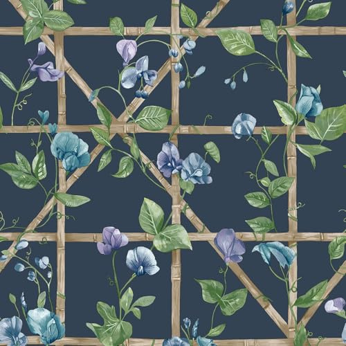Holden Botany Trailing Floral Trellis Traditional English Garden Style Wallpaper Ideal for Living Rooms Dining Rooms Hallways Kitchens Navy Blue (14202)