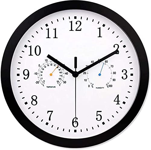 AYCDL Orologio da Parete per Esterni da 12 Pollici, Orologio da Parete in Metallo Resistente alle Intemperie con Termometro E Igrometro, Orologio in Metallo Silenzioso A Batteria, Bellis