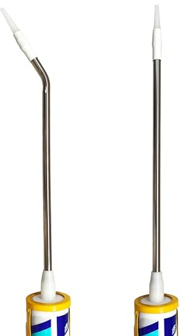 Two Glass Glue nozzles, one Straight and one Curved,long sausage glue nozzle,stainless steel material,caulking nozzle extension,Sealing for special places