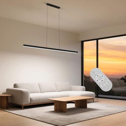 AufuN LED Pendelleuchte 60W Moderne Hängelampe Höhenverstellbar, 150 cm Dimmbar Kücheninsel Leuchten mit Fernbedienung Acryl-Material Hängeleuchte Esszimmerlampe Linear Pendellampe Kronleuchter