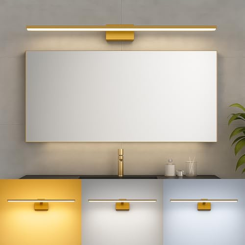 Braytron LED Spiegelleuchte Bad Spiegellampe Badlampe 60cm 3CCT IP44 Wandlampe Wandleuchte Schwarz/Chrom/Gold 12 Watt 900 Lumen (Gold)