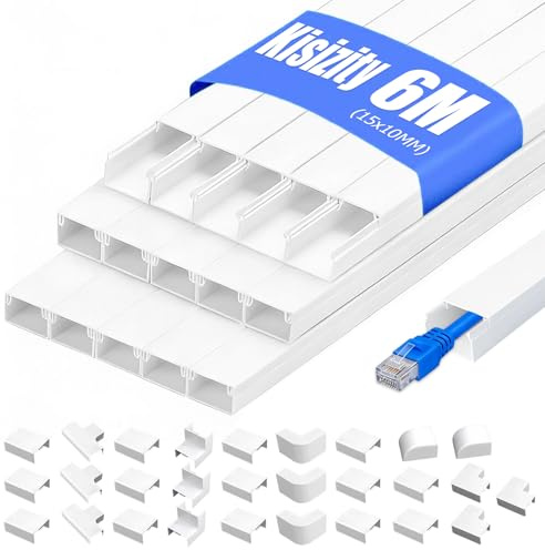 6m Kabelkanal Weiß Selbstklebend, 15 Stück L40cm x W15 x H10mm PVC Kabelschacht Weiss zum Verstecken von Kabel, Kabelleiste für die Wand, Schnelle Verklebung, kein Bohren erforderlich