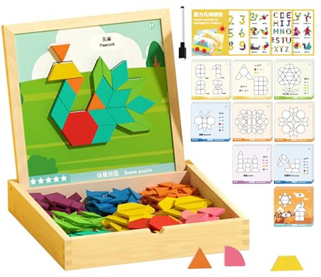 Magnetische Tangrams – Magnetisches Formpuzzle Aus Holz | Pädagogische Tangram-Blöcke | Kinder-Lernspielzeug-Set | Homeschool-Klassenzimmerspiel Für Kinder, Mädchen, Reisen, Homeschool-Spielzi
