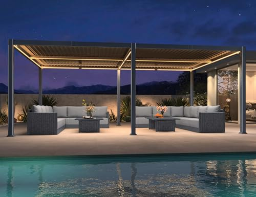 PURPLE LEAF Pergola Bioclimatique Aluminium 4 x 6 m avec Bande LED Gris