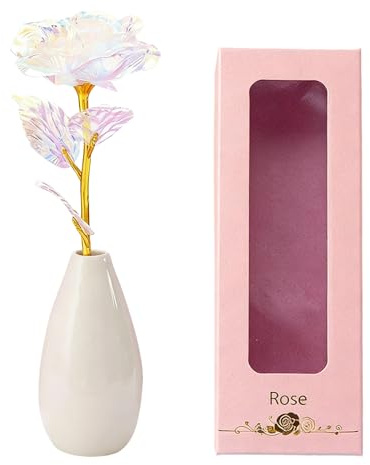 CHARMNAIL Rose Longue Durée sous Cloche avec Vase, Fleur Blanche Galaxie à Feuille d‘Or, Cadeau Romantique pour Elle, Saint, Valentin, Anniversaire, Fête des Mères, Idée pour Femme, Amoureuse, Maman