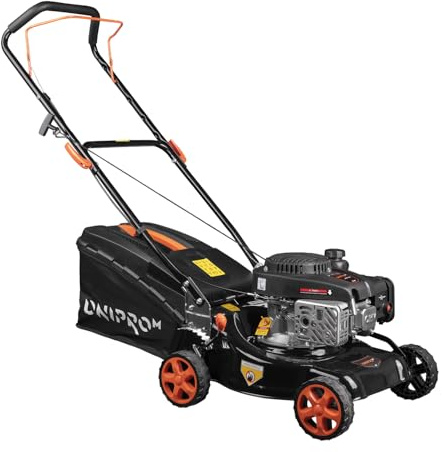 Dnipro-M Cortacésped Gasolina 2100W, 2,8 HP, 123cc, Motor 4 Tiempos, Ancho de Corte 40 cm, Altura Regulable 25–75 mm, Depósito 40 L, para Jardines hasta 1200 m²