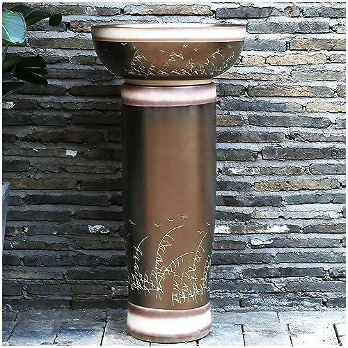 LQAIomn Ceramic Luxury Pedestal Sink Rose Gold, Retro Column Sink Floor-Standing Industrial Style Washbasin, Handcrafted Art Bathroom Sink with Faucet and Dra(2 Piece Set)