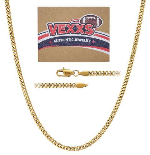 VEXXS 3mm Cuban Link Chain Necklace for Men, 18K Real Gold & 925 Silver Plated 316L Stainless Steel Necklace, Men's Gold Necklace Jewellery, Gift for Men Women,18–26 Inch