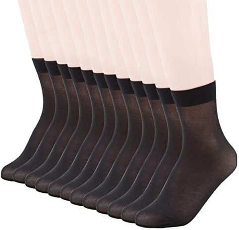MANZI Nylon Socken Damen 12 Paar High Ankle Sheer Söckchen Bequeme Atmungsaktive Feinstrumpfsöckchen 20 Den,Schwarz