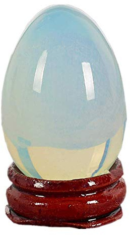 AITELEI Naturlig ädelsten snidade ägg chakra helande kristall reiki hantverk ägg skulptur sten kristall kvarts statyett med trästativ för heminredning Opal