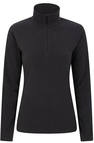 Mountain Warehouse Camber Half Zip Women's Fleece - Lightweight, Warm & Cosy Half Zip Sweatshirt - Best for Spring Summer, Camping, Outdoors, Travelling & Hiking Black (Plain) M